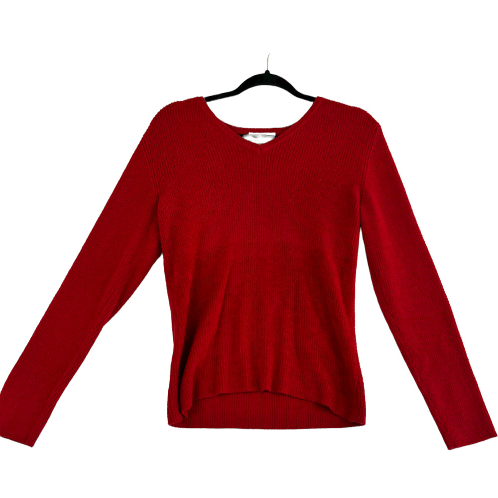 Talbots long sleeve sweater top womens size Large Red Nylon & Spandex
